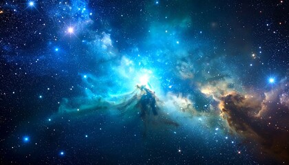 Obraz premium Vast nebula of vibrant blues and golds, scattered with stars in deep space