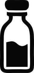 Simple black and white icon of a bottle with liquid inside pharmaceutical medicine container graphic design