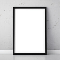 Blank digital tablet with an empty photo frame border on a wall