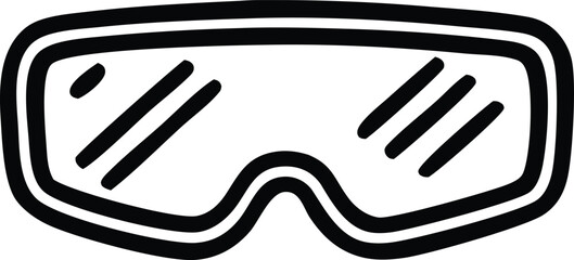 Simple doodle style ski goggles or safety goggles icon with reflective lenses for outdoor sports and protection