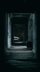 Haunting halloween exploration in an abandoned hallway dark environment eerie perspective