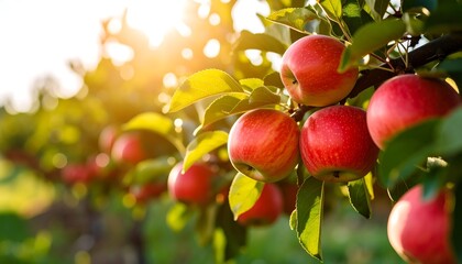 Ripe apples on a sunny orchard