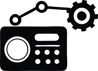 Modern electronic device with interconnected gears representing technological advancement and innovation in digital systems and engineering