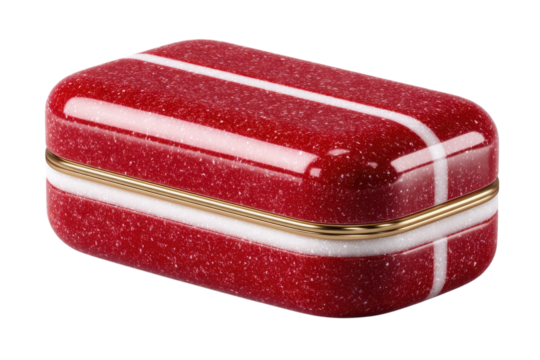 Decorative red and white box with gold trim a stylish storage container object on transparent background