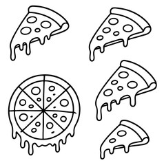 Gravy Pizza with Pizza Slice Outline Icon set. Minimalist Line Art Coloring book page for Kids printable design