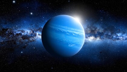 Vast space, bright blue planet, galaxy