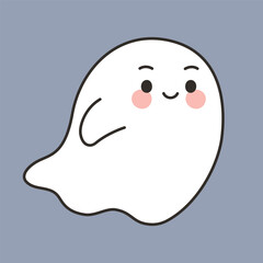 Cute Cartoon Smiling Ghost Halloween Kawaii hand drawn style editable stroke
