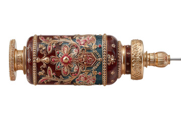 Ornate decorative vase with floral patterns and gold accents on transparent background