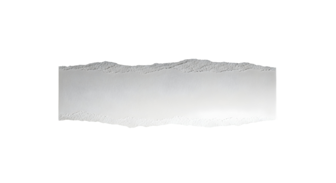 A torn piece of white paper with a rough, irregular edge, isolated on a clean white background