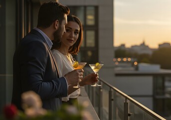 Framed Business Colleagues Intimate Sunset Chat
