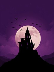 Fototapeta premium Haunting halloween castle silhouette at night spooky landscape digital artwork eerie atmosphere