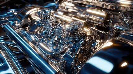 Stunning Close-up of Shiny Engine Components with Reflections