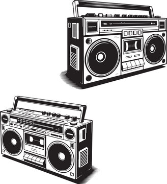 Two Retro Boomboxes with Cassette Decks and Speakers