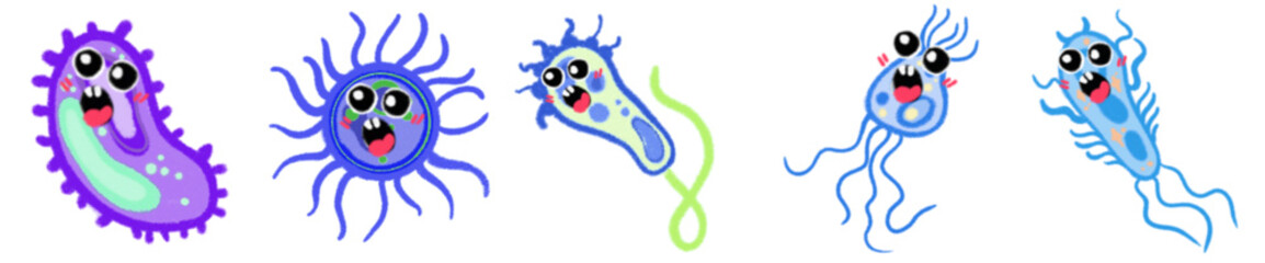 Cartoon Pathogen and Virus PNG Clipart for School Science Projects