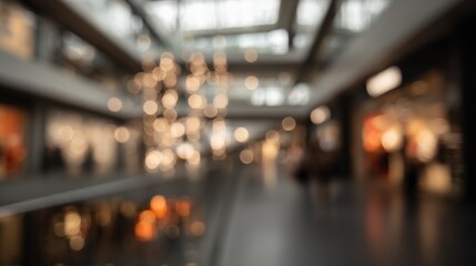 Obraz premium Blurred Interior View of a Modern Shopping Mall, Showcasing Retail Spaces and Architectural Design