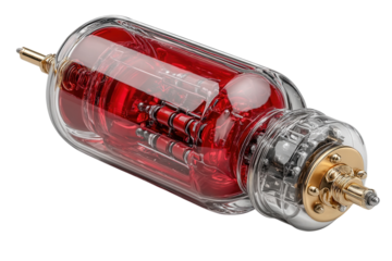 Intricate steampunk device with red liquid and glass casing on transparent background