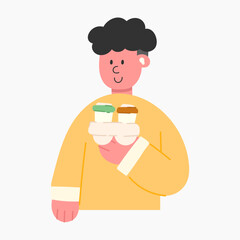 A cartoon illustration of a man with coffee. Morning beverage and lifestyle concept.