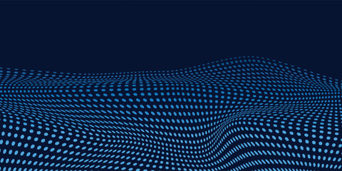 Abstract colour wave dots on black background. 3d. Big data. Network connection. Technology background.