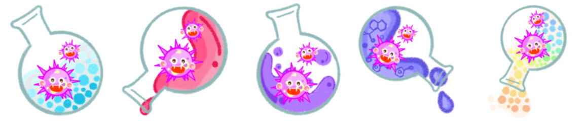 Cartoon Virus in Flask PNG for Education, Research, and Scientific Posters