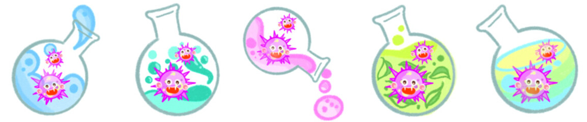 Cartoon Virus in Flask PNG for Education, Research, and Scientific Posters