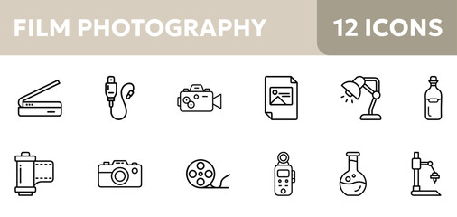 Film photography camera video icons set 