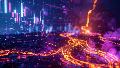 Digital Lava: A dynamic fusion of technology and nature, featuring flowing lava with a digital data streams background