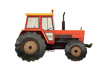 Fototapeta premium Side view of a classic red farm tractor.