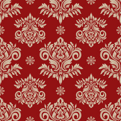 Obraz premium Damask seamless pattern with light brown floral elements, vector illustration elegant for textile, wall paper, bedding, rug, curtains, cushion cover, upholstery fabric, fashion, wrapping, vintage 