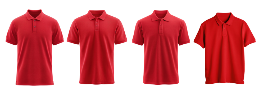 Red polo shirts collection isolated on transparent background for apparel mockup and fashion design