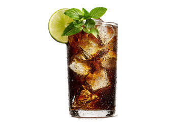 Refreshing Cuba Libre cocktail with lime and mint.