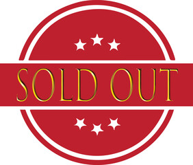 Sold Out Text on Red Badge with White Stars | Limited Availability Sign for E-commerce, Retail and Online Sales Promotions