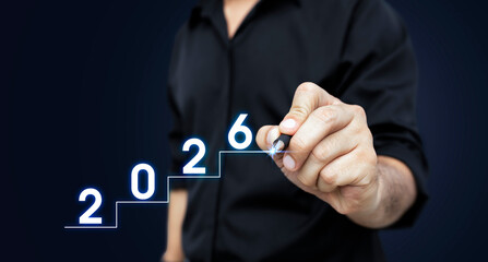 Businessman planning for future growth from 2025 to 2026 with financial strategy and investment concept