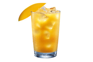 Refreshing mango cocktail with ice in a tall glass.