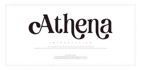 AthenaLuxury wedding alphabet letters fon. Typography elegant classic serif fonts and number decorative vintage retro concept for logo branding. vector illustration
