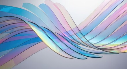 Abstract Multicolored Glass Ribbons with Iridescent Tones on White Background