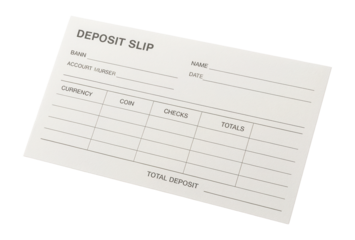 Deposit slip with bank details