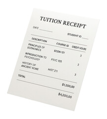 Obraz premium Tuition receipt with course details