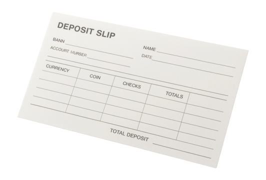 Deposit slip with bank details