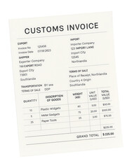 Customs invoice with export details