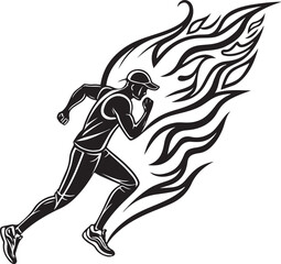"Fast Runner Vector Illustration with Flames, Sprint Athlete Silhouette, Speed Running Graphic Design