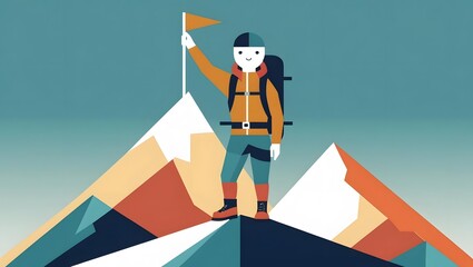 Fototapeta premium Mountain Climber Reaching Summit