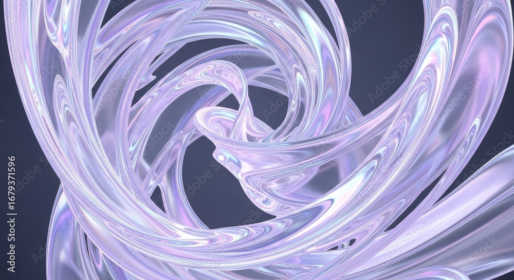 Wall mural abstract swirls design with iridescent effect on dark background 3d rendering