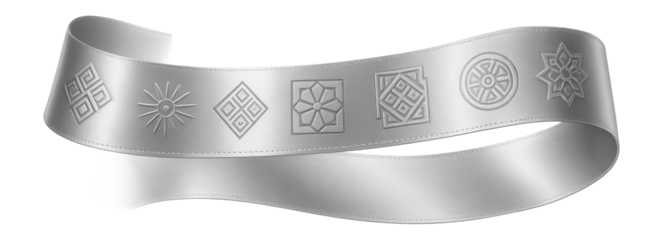 Silver satin ribbon with geometric prints