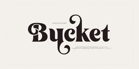Bucket Elegant alphabet beauty logo font. Classic beautiful Modern luxury Serif Letter Minimal Fashion. Typography decoration logotype fonts, wedding, logos. vector illustration
