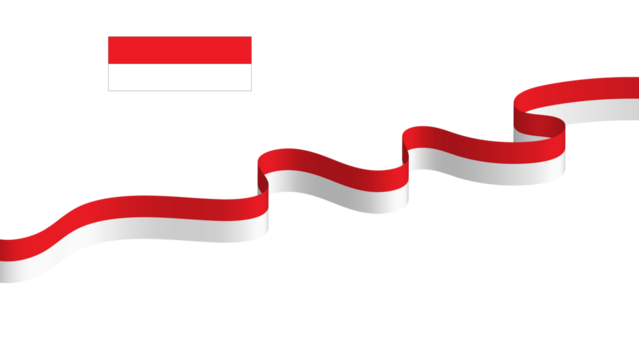 Indonesian Ribbon Flag, a red-and-white flag shaped like a dynamic wavy ribbon, conveys an elegant impression, a spirit of nationalism, and symbolizes Indonesian pride.