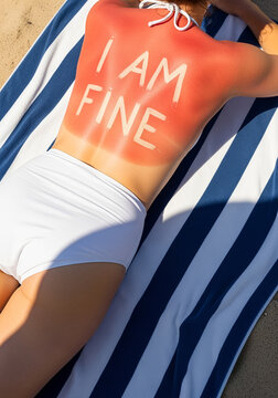 Sunburnt Back with "I Am Fine" Written on it
