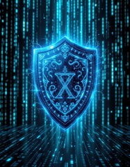 Fototapeta premium Futuristic Digital Shield with Glowing Cyber Matrix