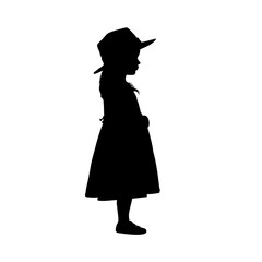 Little girl with hat and dress silhouette side view - vector illustration