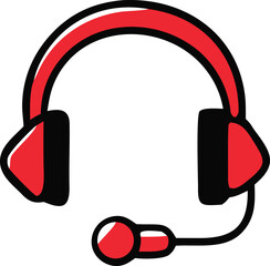 Bright red headset with microphone iconic symbol for communication support and audio entertainment fun