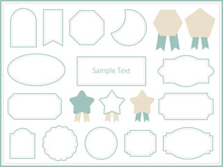 ナチュラルなスモーキーグリーンとベージュの可愛いイラストフレーム素材セット